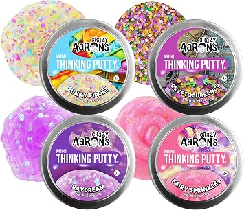 Mattys Toy Stop Crazy Aarons Putty Mini Tins Funky Fidget, Daydream, Cryptocurrency & Fairy Sprinkles Gift Set Bundle - 4 Pack 13.3g Each