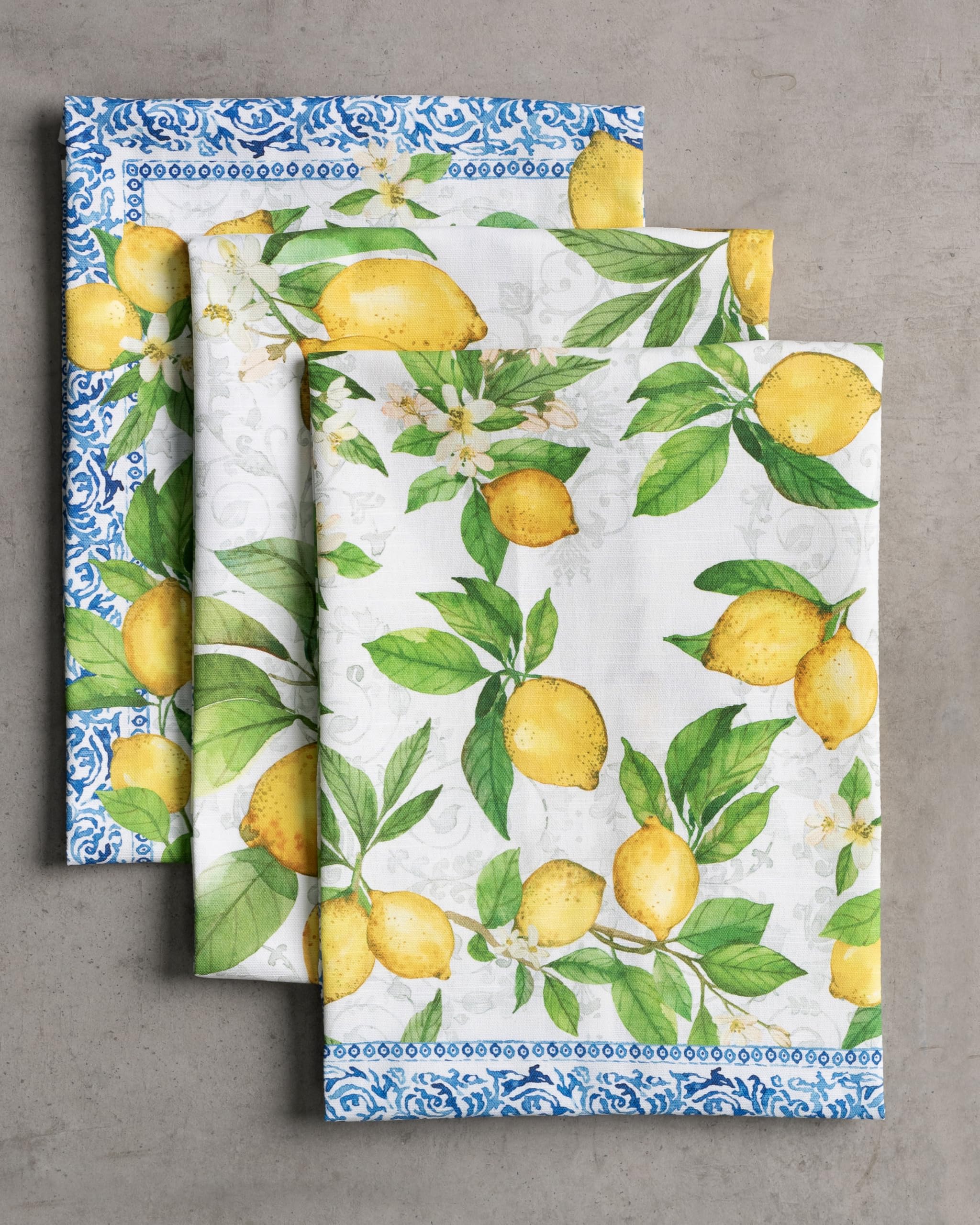 Maison d'Hermine Küchenhandtücher, 3er-Set, 100% Baumwolle, 70 x 50 cm, wiederverwendbar, saugfähig, mit Aufhängeschlaufe, ideal für Küche und Esszimmer,Frühjahr Sommer - Cedrat