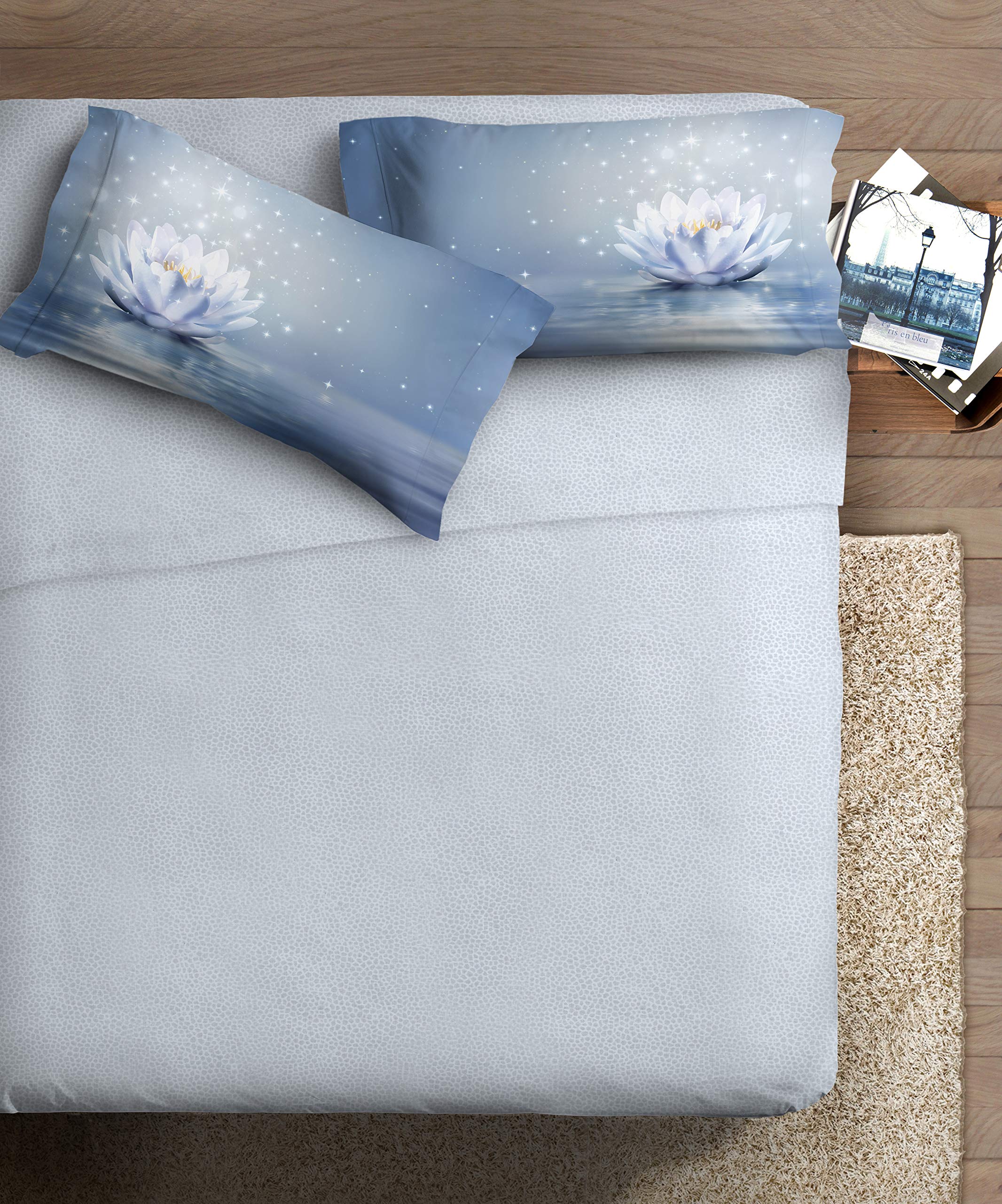 IPERSAN Fine-Art Digital Print 100% Cotton Sheet Set, Lotus Flower, Queen-Size Bed - Image 2
