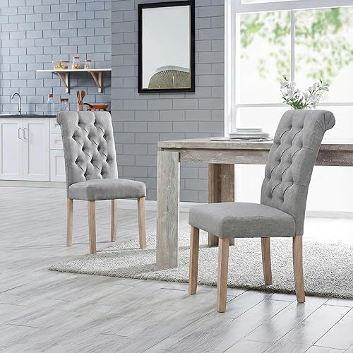 Miniatura 15 de AC Pacific Natalie - Sillas de comedor copetudas, contemporáneas tapizadas para el hogar, cocina, asiento Parson sin brazos con parte superior Gris