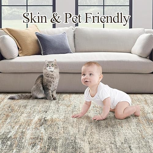 Miniatura 56 de Alfombras de Área de 9x12 para Sala de Estar, Alfombras Vintage Antideslizantes Lavables a Máquina, Alfombra Grande Ligera de Pelo Bajo para