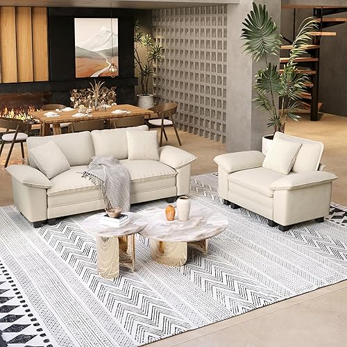 Miniatura 31 de Juego de sofá y sofá cama, asiento modular de chenilla extragrande y sofá de 3 plazas con almohadas, juego de muebles de sofá seccional moderno de