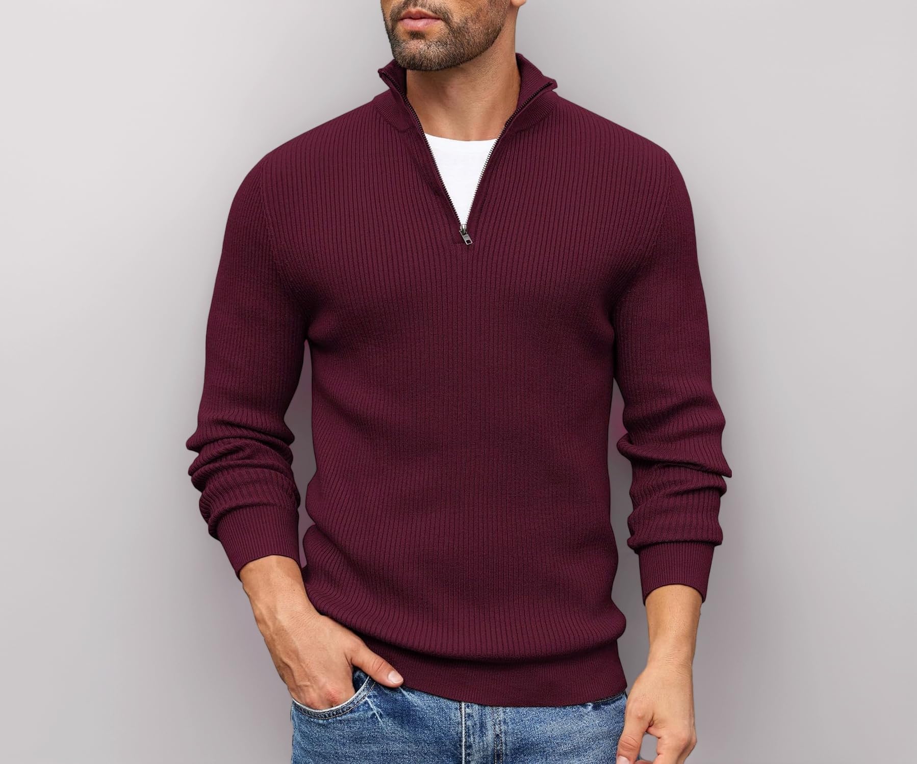 DENIMHOLIC Men High Neck Zipper Full Sleeve Cotton Knitted Winter Sweater for man