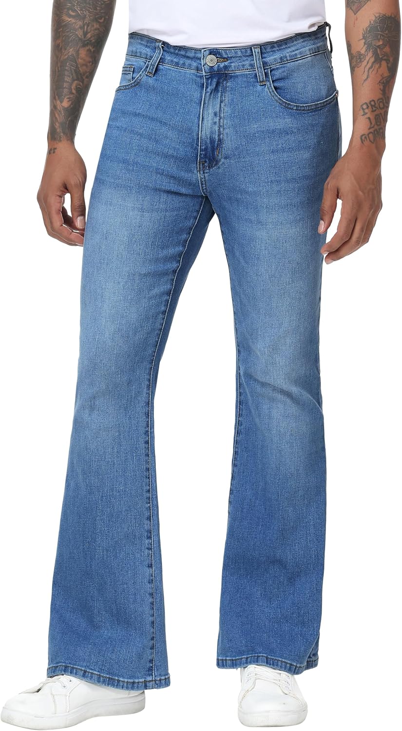 MZNBURAM Men's Stretch Slim Fit Bell Bottom Denim Disco Pants Flared Jeans-31 Inseam