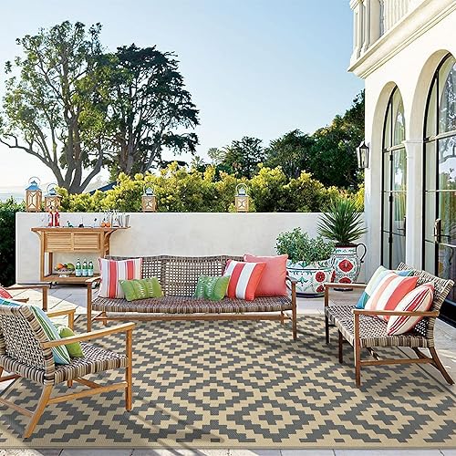 Miniatura 203 de SAND MINE - Alfombras reversibles, alfombra de pajillas de plástico, alfombra de área moderna, alfombra grande para suelo y exteriores, vehículos