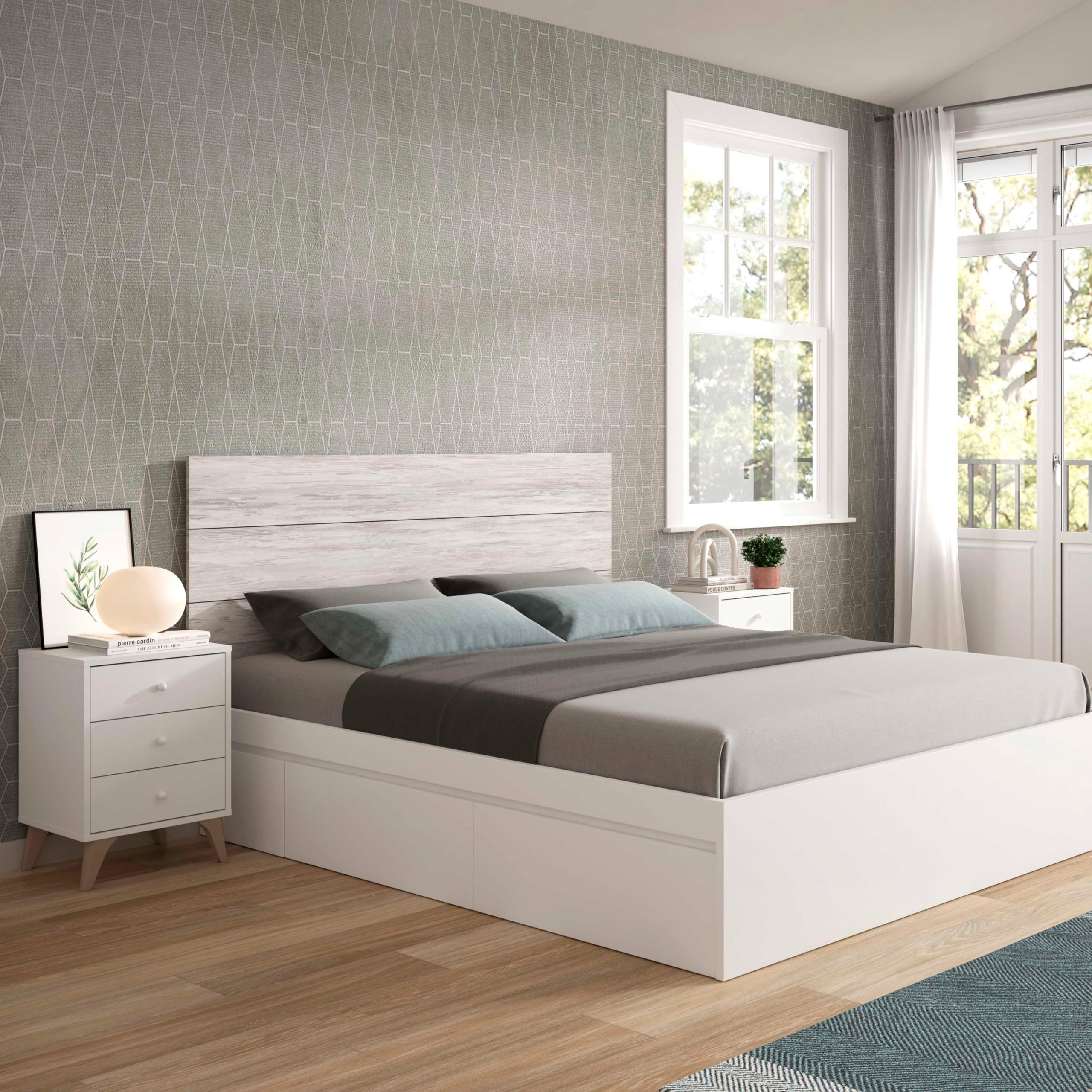 Habitdesign Modèle Sweet Tête de lit avec deux tables de chevet, 240 x 116 x 33,5 cm (largeur x hauteur x profondeur) Blanc « Artik » et blanc « Velho »