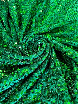 Sequin Velvet Fabric Soft Stretchy Cloth Glittering Sequins - Perfect for Dressmaking and Christmas Decor - 1 Yard of Velvet Fabric for Sewing and Crafts 2 Way Stretch Kelly Green