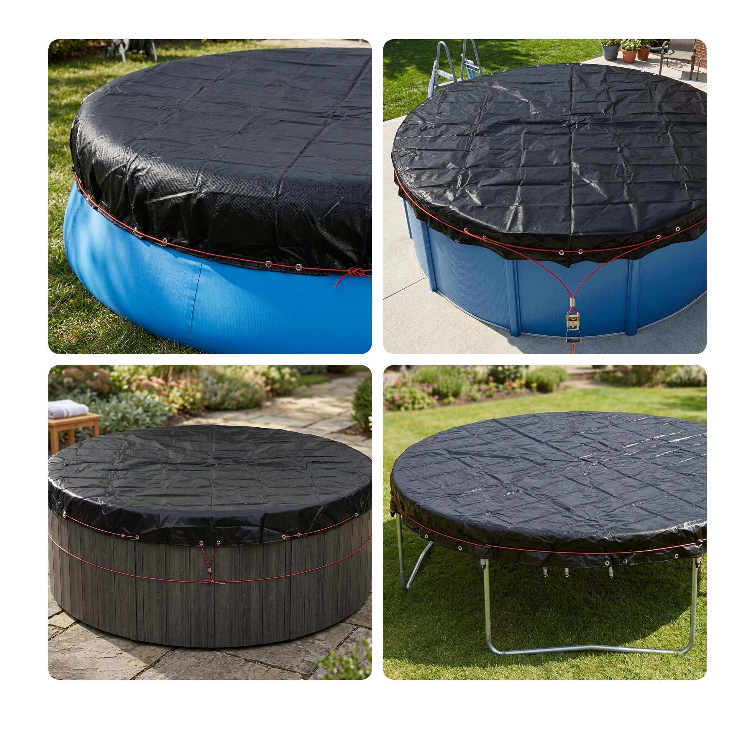 Relaxdays Cubierta para Piscina Redonda Ø 680 cm, Verano/Invierno, Negra | con ojales y cable tensor, resistente a UV, PE