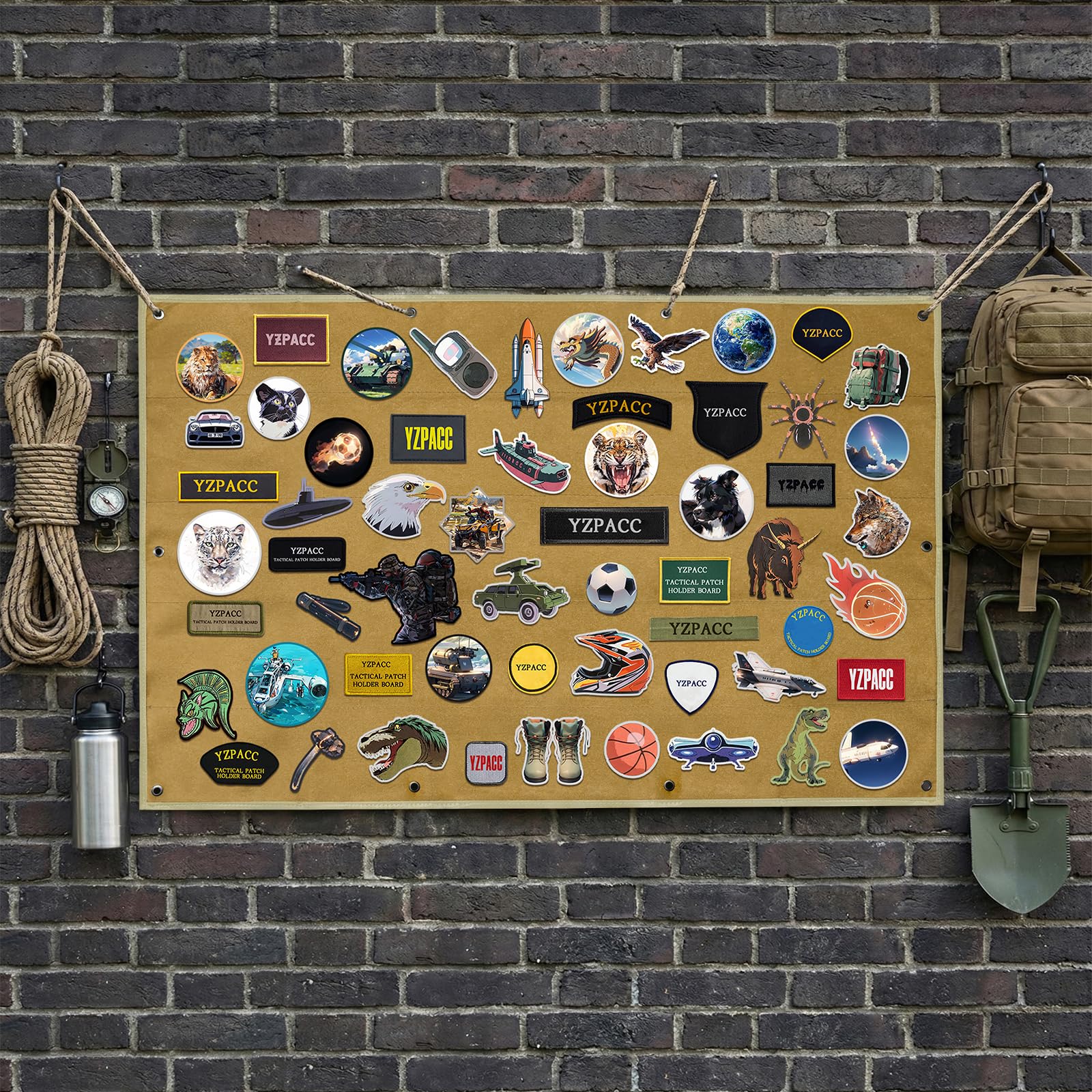 Yzpacc Panneau d'affichage de patches tactiques, Panneau pliable à surface en bouclette pour accrocher et ranger les patches militaires, de combat et de moral, destiné à l'armée et aux militaires - 3