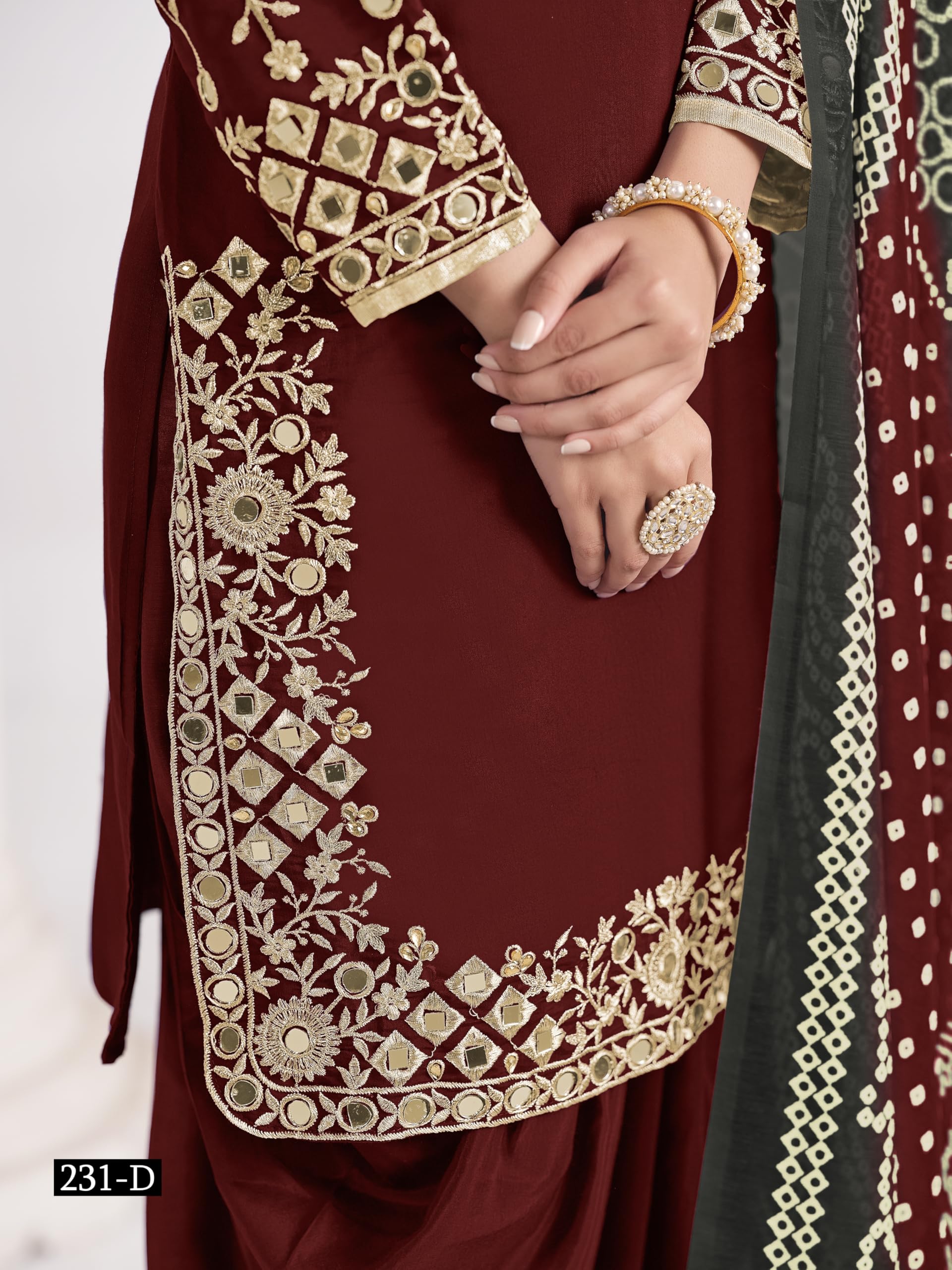 Designer Roman Silk Embroidered Patiala Salwar Suit with Printed Dupatta for Women Festive Party Wear