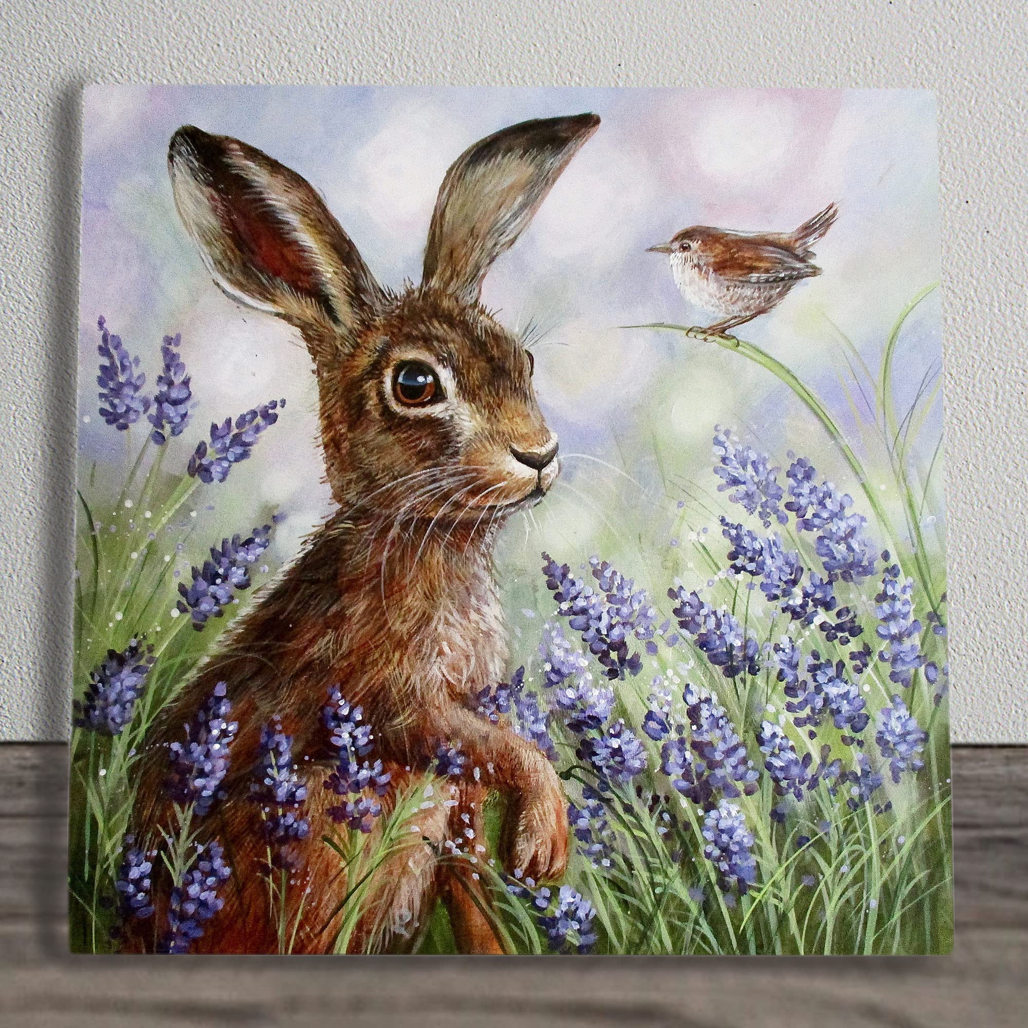 Blue, Green. Lavender Hare Ceramic Picture Tile Artwork By Judith Yates Hanging Wall Art Home Décor