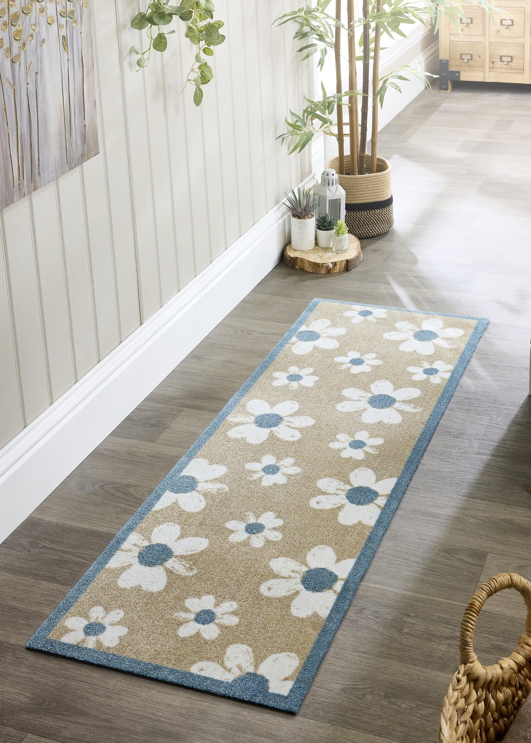 Washable Entryway Non-Slip Mat for Home Entrance Rug, Hallway Runner, Bathroom or Kitchen Easy Clean Durable Absorbent Stain Resistant Mud Mat Flower Home Natural Green, 50 x 150 cm (2'x5') โ image 1