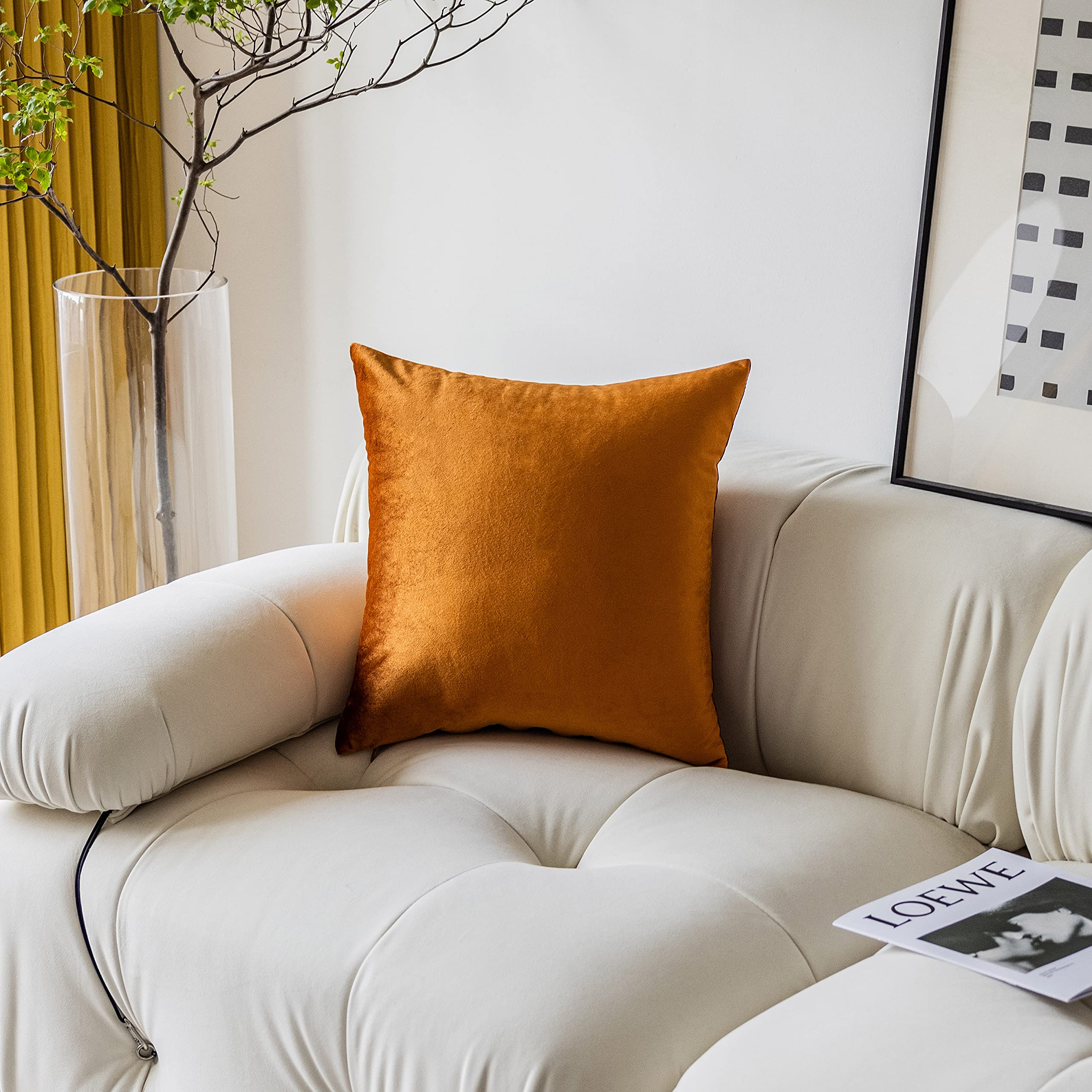 Demetex 65x65 Large Cushion Covers Square Velvet Cushion Cases Burnt Orange Cushion Covers for Thanksgiving Car Sofa Office Home 65cm x 65cm - Image 4