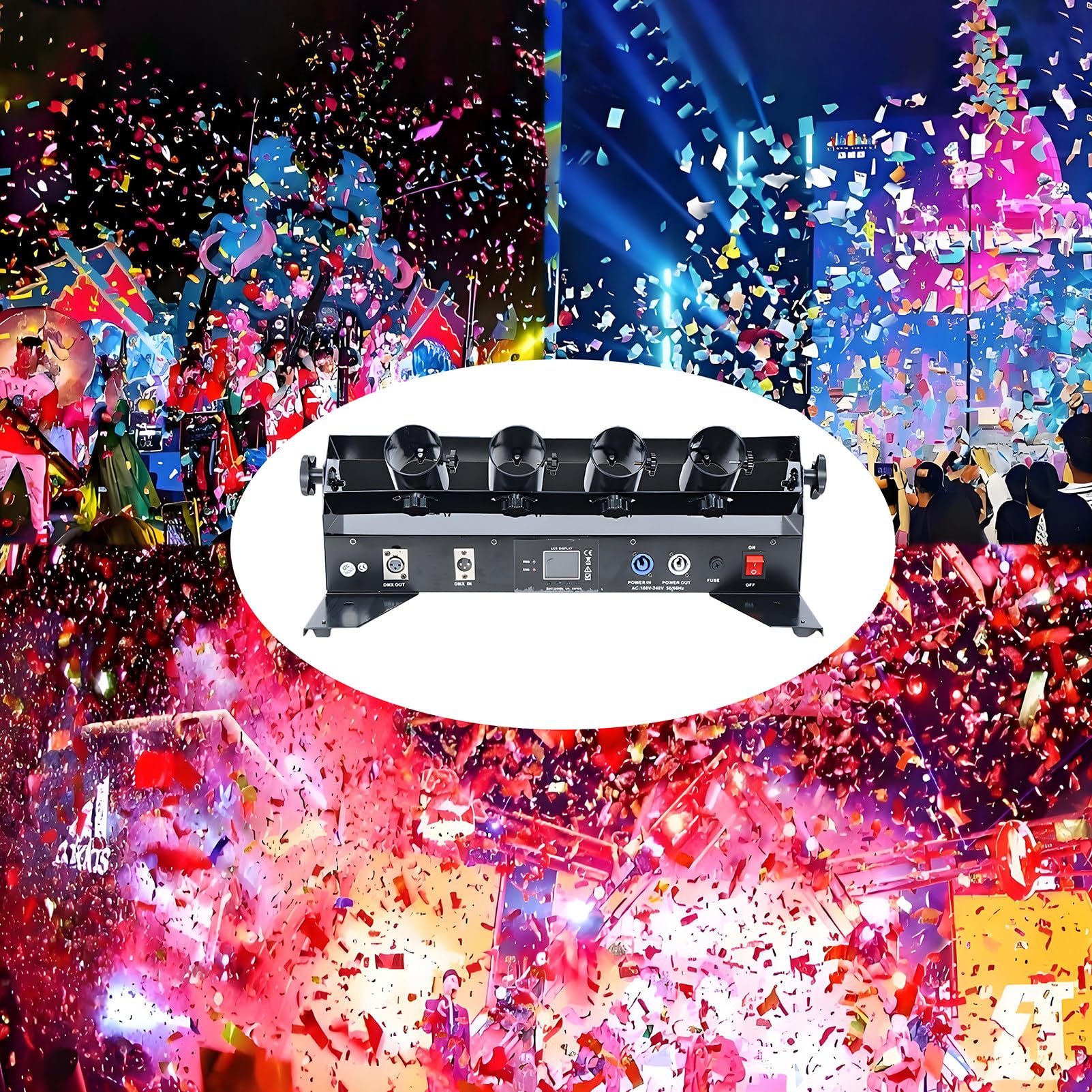 Elektrische Konfetti Maschine, Professioneller DJ Konfettiwerfer 80cm, Tragbare 1/2/4-Schuss Konfettipistole, für Partylichteffekt Club Bar Hochzeit Weihnachten Halloween 4shot-25pcs