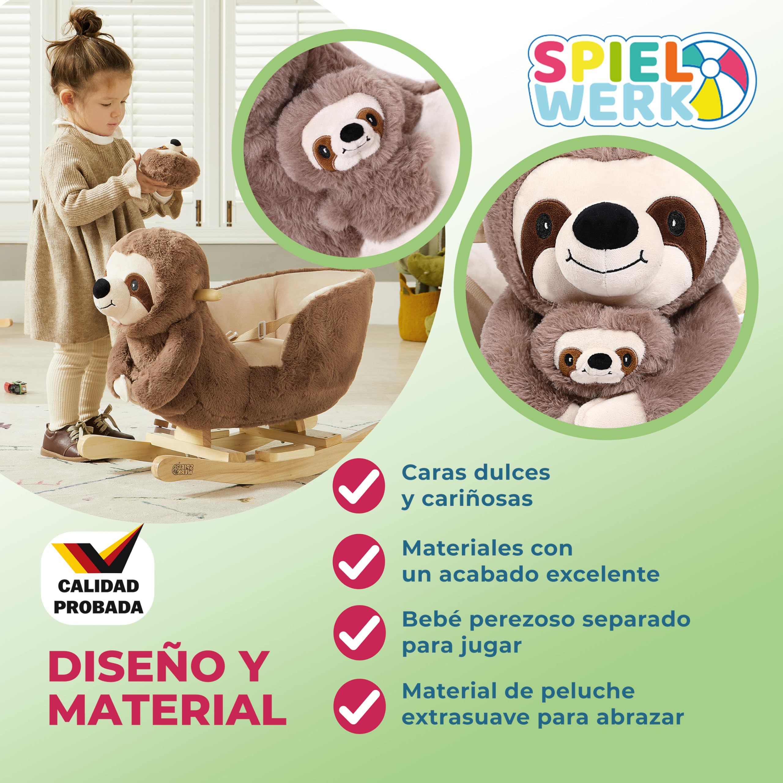 Deuba Peluche Balancín para Niños Perezoso Mecedor con Cinturón de Seguridad Teddy Bebé Extra Juguete