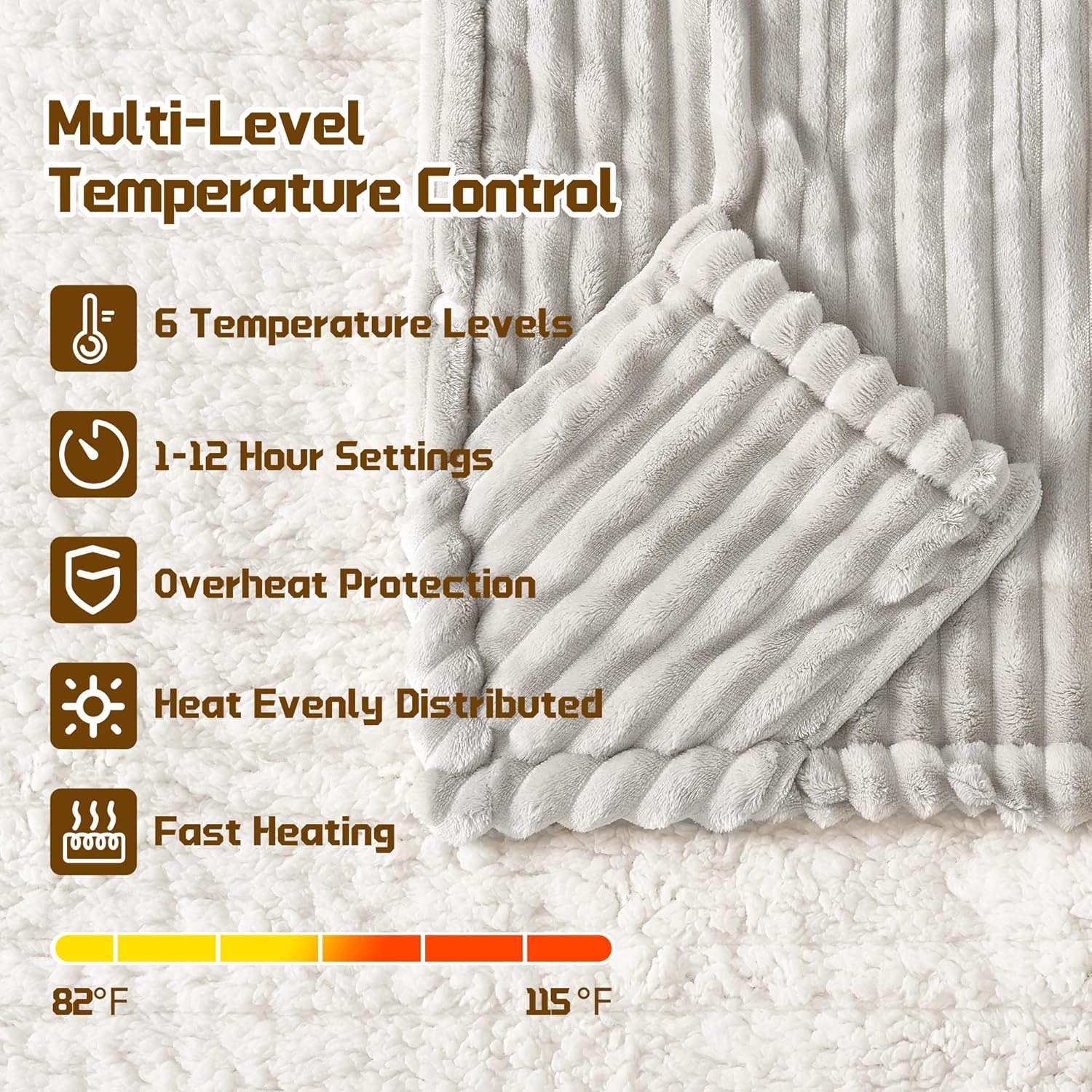 Heated Blanket Wearable Electric Blanket with Hood and Pockets, Heating Throw Blanket, Electric Heated Wrap Shawl with 6 Heating Levels & 12 Hours Timer Setting, Machine Washable(40''x70'', Gray)