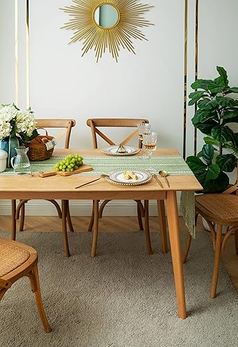 Miniatura 4 de ZeeMart Camino de mesa de granja, caminos de mesa rústicos de 48 pulgadas de largo, camino de mesa bohemio de lino, camino de mesa trenzado a rayas