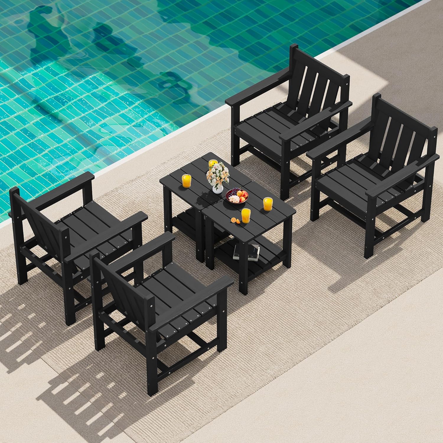 SEWRWALL Patio Furniture Set, HDPE Material All Weather Use Adirondack Chair Set with Side Table for Balcony, Porch, Garden, Backyard (Black) SEWRWALL Patio Furniture Set, HDPE Material All Weather Use Adirondack Chair Set with Side Table for Balcony, Porch, Garden, Backyard (Black)