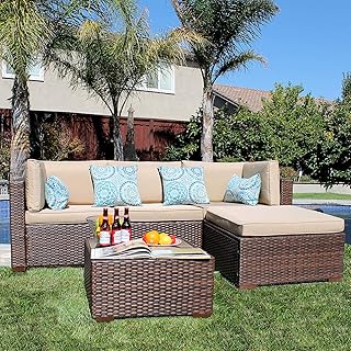 Sunsitt Outdoor Sectional Set 11 Piece Half Moon Patio Furniture Brown Wicker Sofa Taupe Cushions With 4 Side Table And 4 Pillows Patio Furniture Sets Conversation Sets