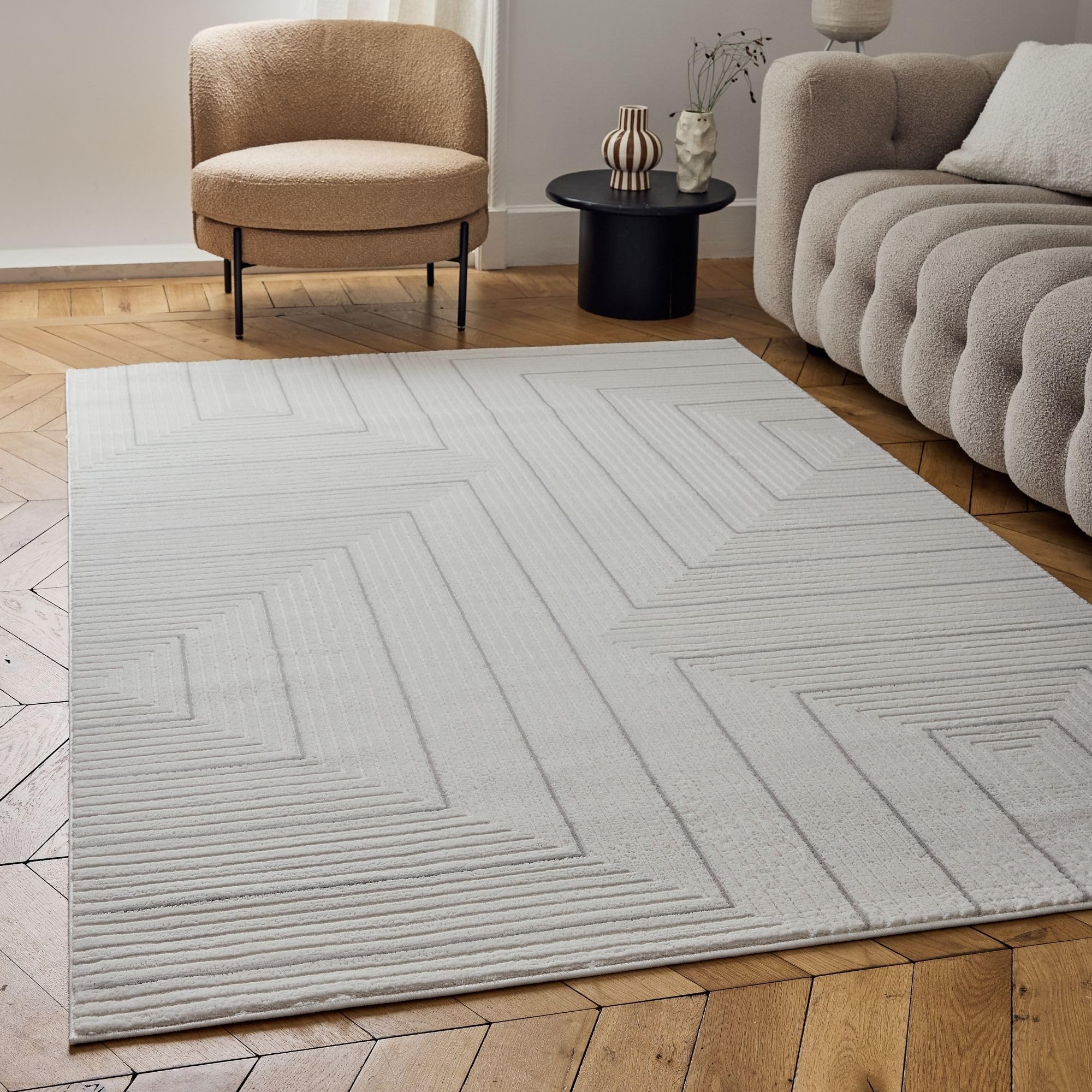 Carmel Geometric Stain Resistant Area Rug & Runner - Grey - Polypropylene/Polyester/Cotton - 200cm x 290cm
