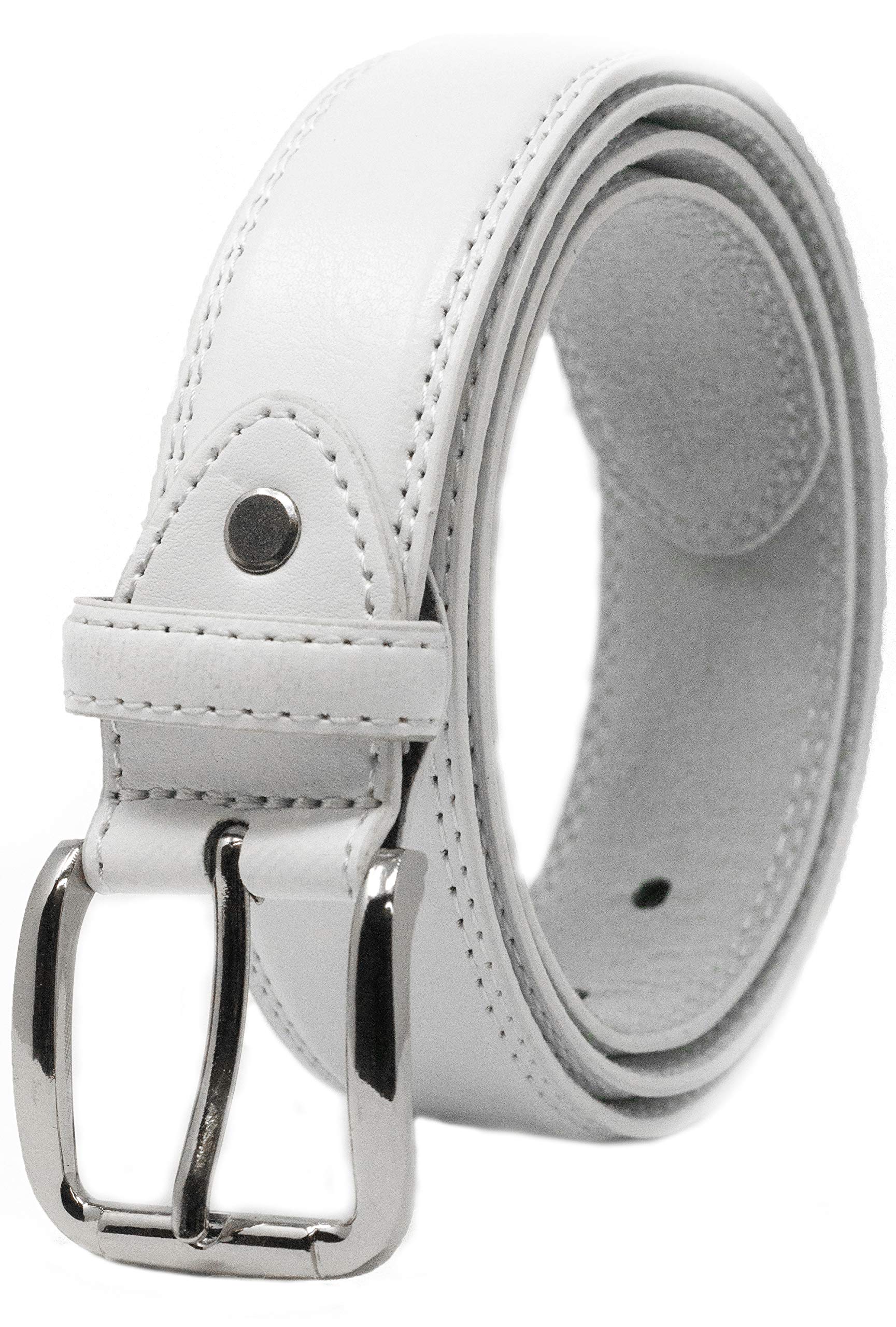 Ossi Mens Double Stitched Leather Lined Suit Trouser Belt Medium (32" - 36"), White