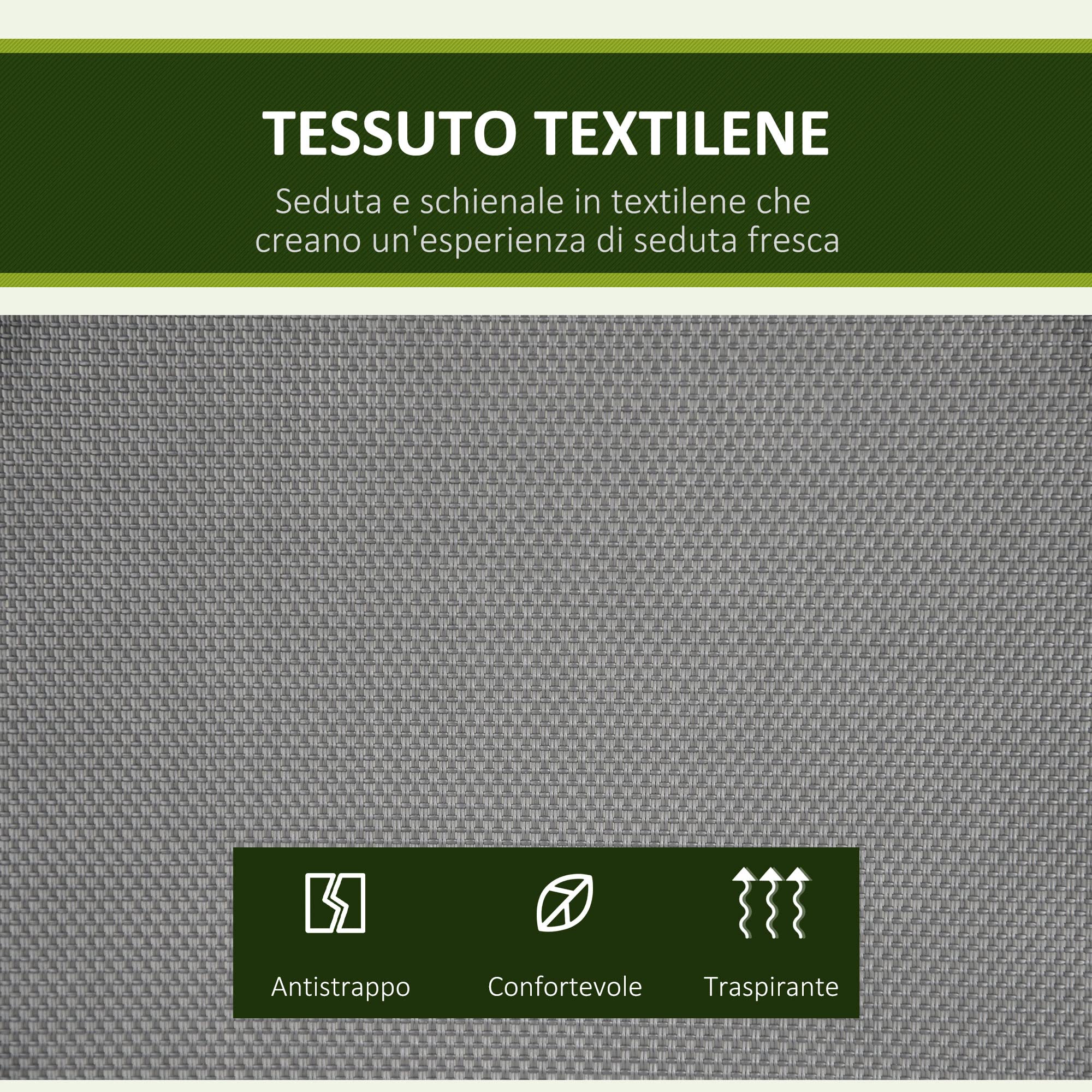 Outsunny Dondolo a 2 Posti da Giardino per Esterni con Tettuccio Regolabile e Seduta in Texteline, 140x118x162cm Grigio