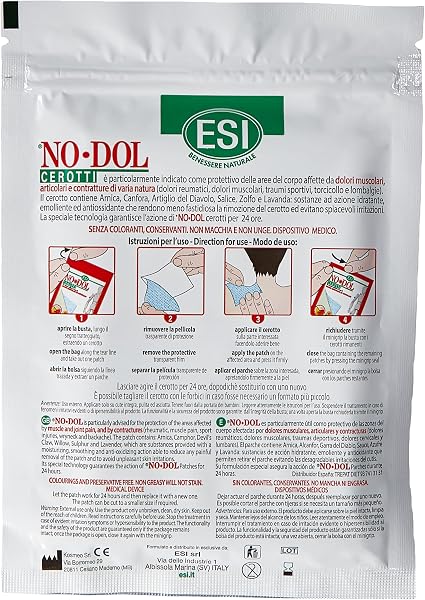 ESI - No-Dol Cerotti con Arnica, Artiglio del Diavolo e Canfora, Allevia Dolori Muscolari, Articolari e Contratture, Dona Sollievo Fino a 24 Ore, Senza Coloranti e Parabeni, 10 Pezzi - 2