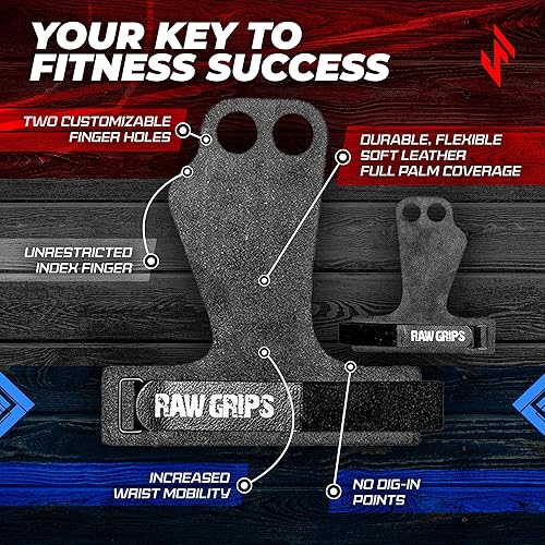 Miniatura 3 de JerkFit Raw Grips 3.0 - Agarres de gimnasia de cuero de 2 dedos  Agarres para entrenamiento cruzado  Empuñaduras de mano para barras de gimnasia,