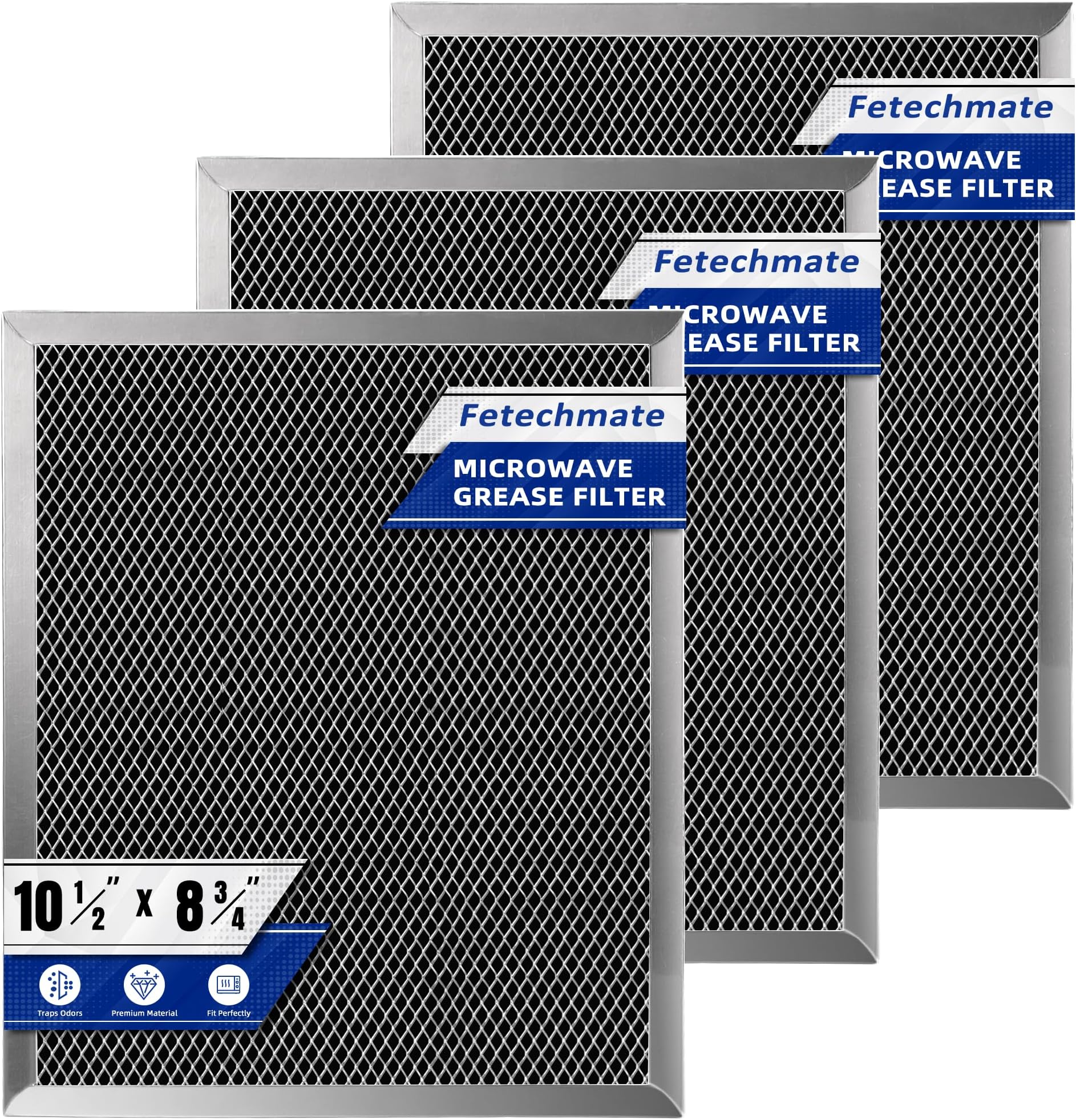 97007696 Charcoal Filter Replacement for Range Hood 41F Grease Filter 6105c 8-3/4" x 10-1/2" Aluminum Mesh Charcoal Carbon Filter Compatible with Most Brand Stove Vents -3 PACKS by Fetechmate