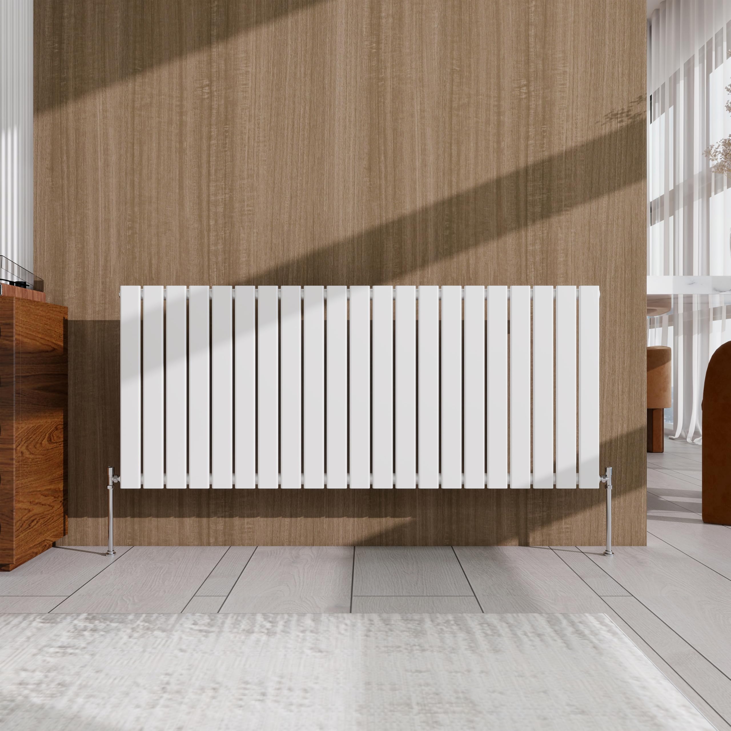 White Horizontal Designer Radiator – 600×1428mm Single Panel Flat – Modern Central Heating Bathroom Radiator