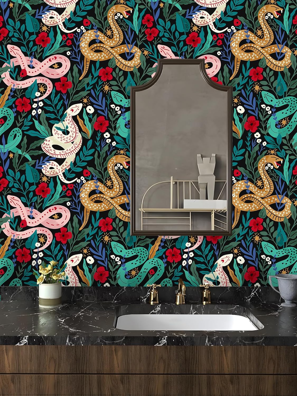 HAOKHOME Peel and Stick Wallpaper Snake Jungle Forest Boho Dark Floral Self Adhesive Wall Paper for Accent Wall Contact Paper 17.3in x 9.8ft