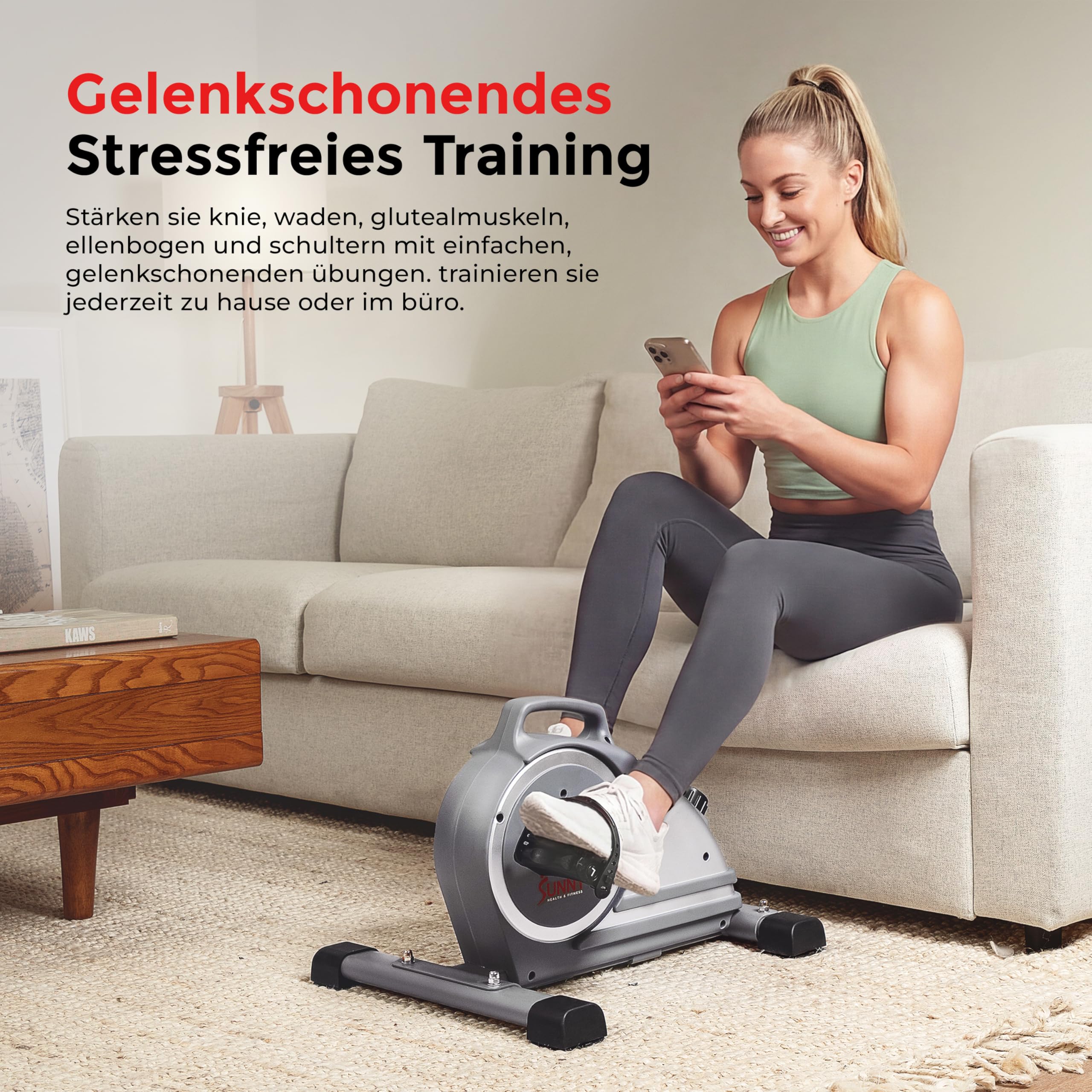 Sunny Health & Fitness Smart Mini-Bike, Pedaltrainer für Arme und Beine | SunnyFit-App, Doppelfunktion, Gelenkschonendes Radtraining, Für Reha und Regeneration, Platzsparendes, Kompakt und Tragbar