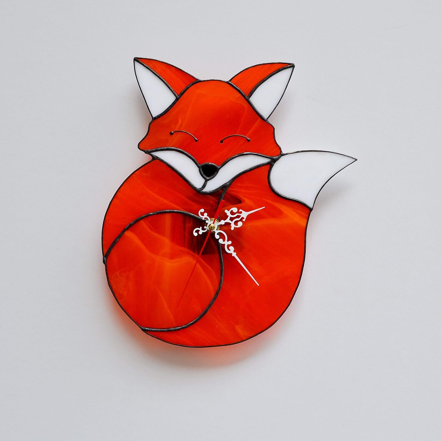 Woodland Red Fox Wall Clock 10 Inch – Unique Art Stained Glass Home Decor for Living Room Nursery