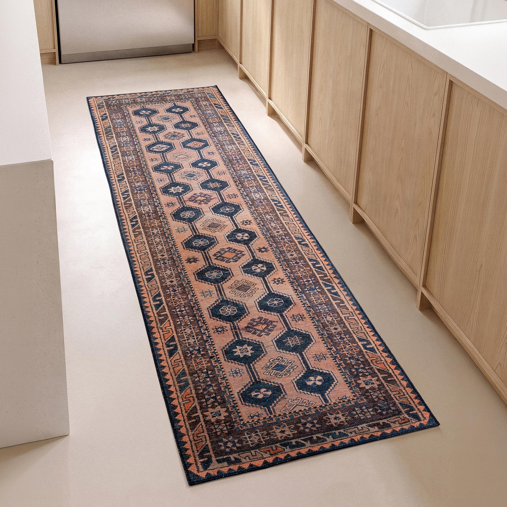 Vintage Geometric Runner Rug - 2.5x12 Feet