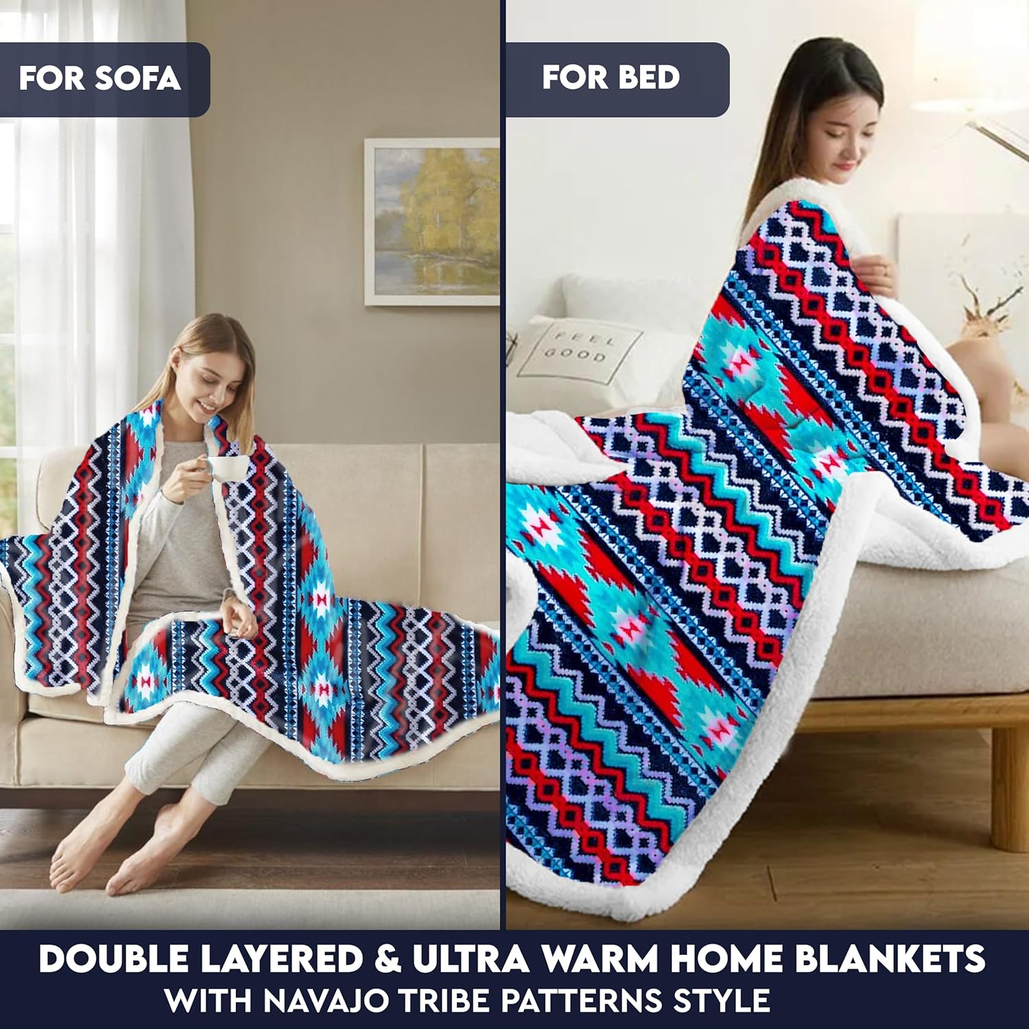 TrailCrest Sherpa Fleece Throw Blanket, Cozy Plush Adult Aztec Blanket for Men & Women Reversible with Aztec Prints Western Blanket for Camping, Couch, Sofa & Bed | Machine Washable - 50" x 60" Size - Image 4