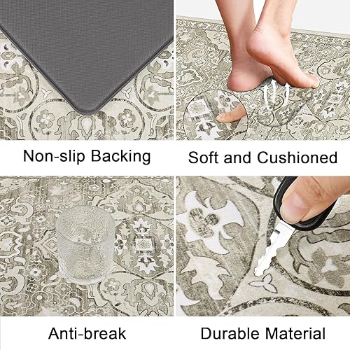 Miniatura 4 de Ileading Juego de 2 tapetes de cocina antifatiga, antideslizantes, impermeables, acolchados, para cocina, estilo vintage, cómodo, para escritorio,