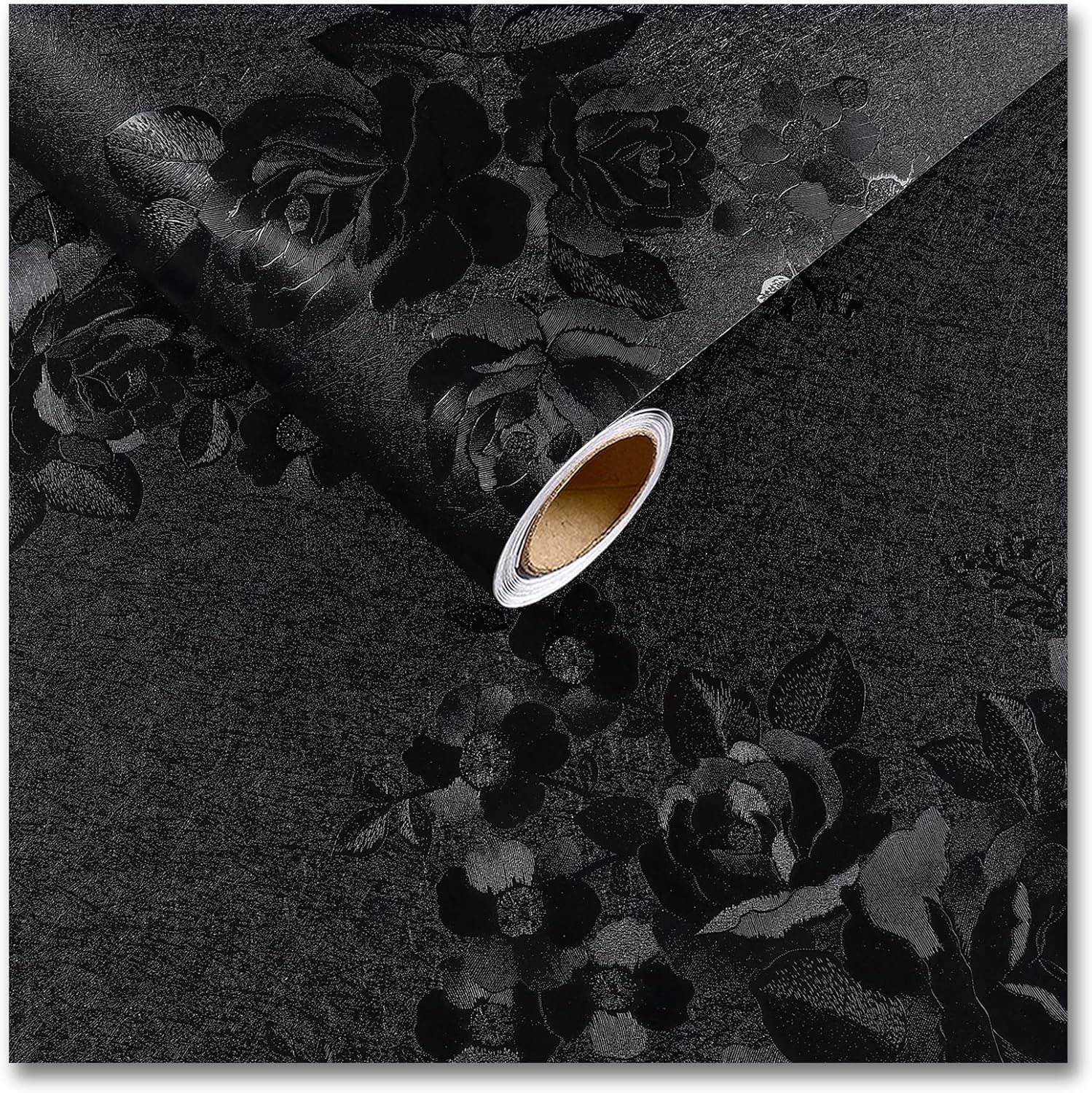 CRE8TIVE 12"x354" Black Peel and Stick Wallpaper Textured Embossed Removable Rose Black Contact