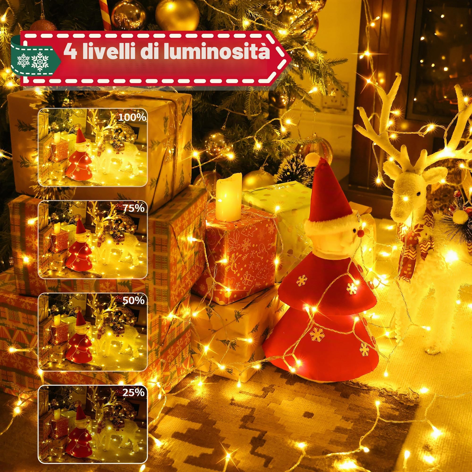 Auriostar Luci Natale Esterno 40m 400LEDs, Impermeabile IP44 Catena Luminosa Esterno, 8 Modalità Luci LED per Interno/Esterno Decorative Natalizie Albero di Natale Nozze Compleanno (Bianco Caldo)