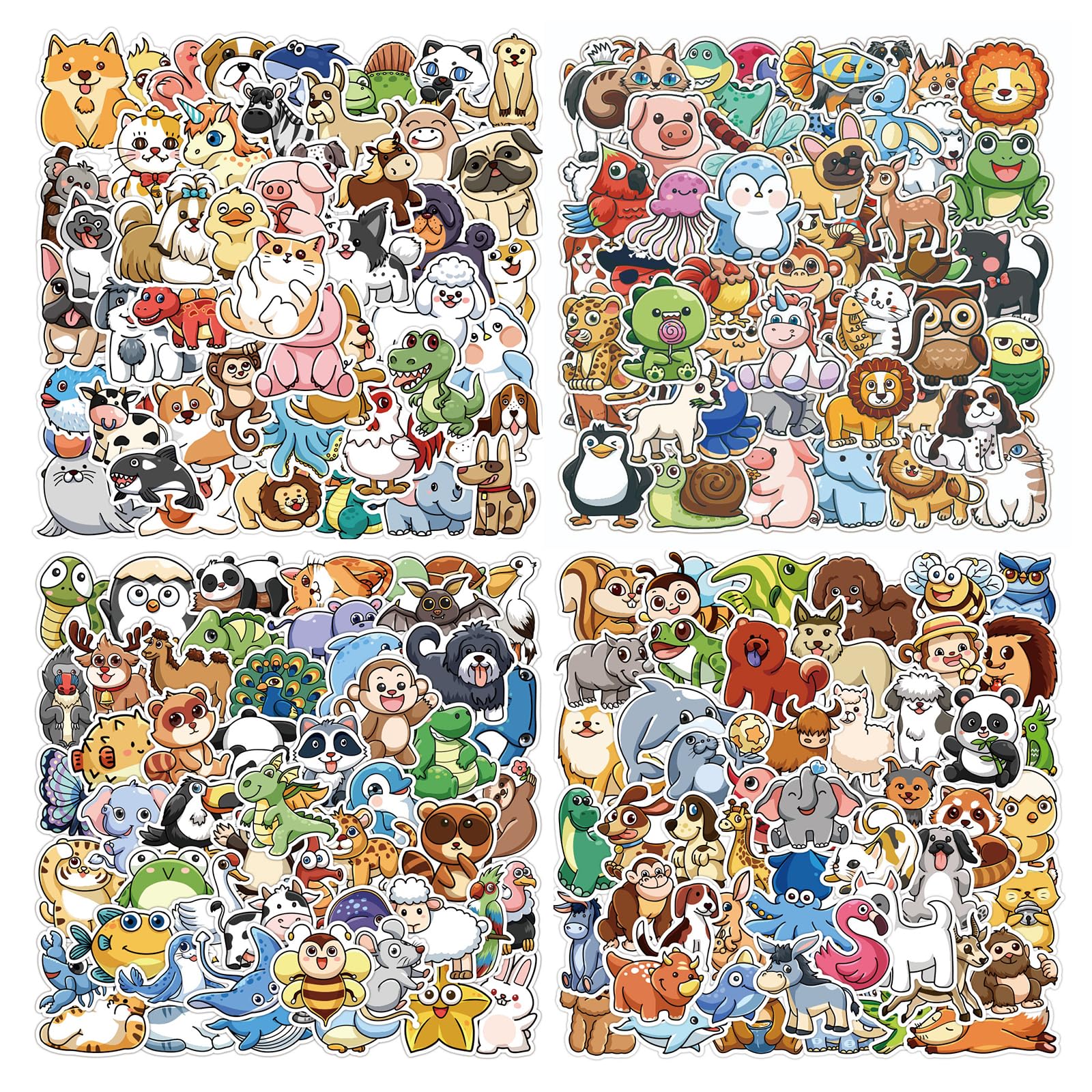 Cute Animal Stickers, 200 Pcs Animals Cartoon Waterproof Stickers Kit, Kawaii Cute Sticker for Laptop Car Scrapbook Phone Skateboard Computer Wall Window, Kids and Adults Gifts