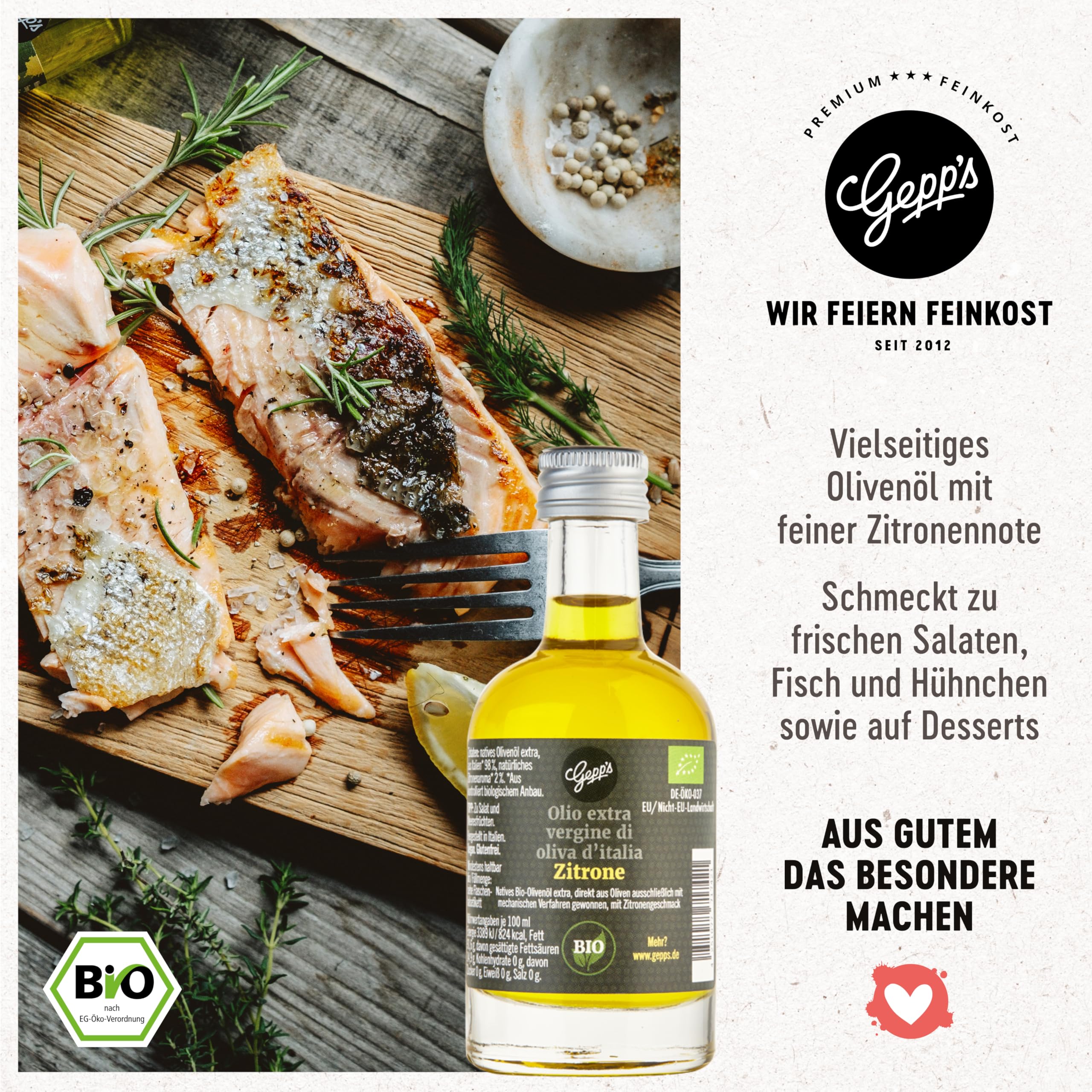 Gepp‘s Feinkost Öl Geschenkbox „Öl-Clutch“ I Gewürzöl Set mit 5 erlesenen BIO-Ölen I Olivenöl Basilikum, Chili, Knoblauch, Orange & Zitrone I Geschenkidee für Männer & Frauen