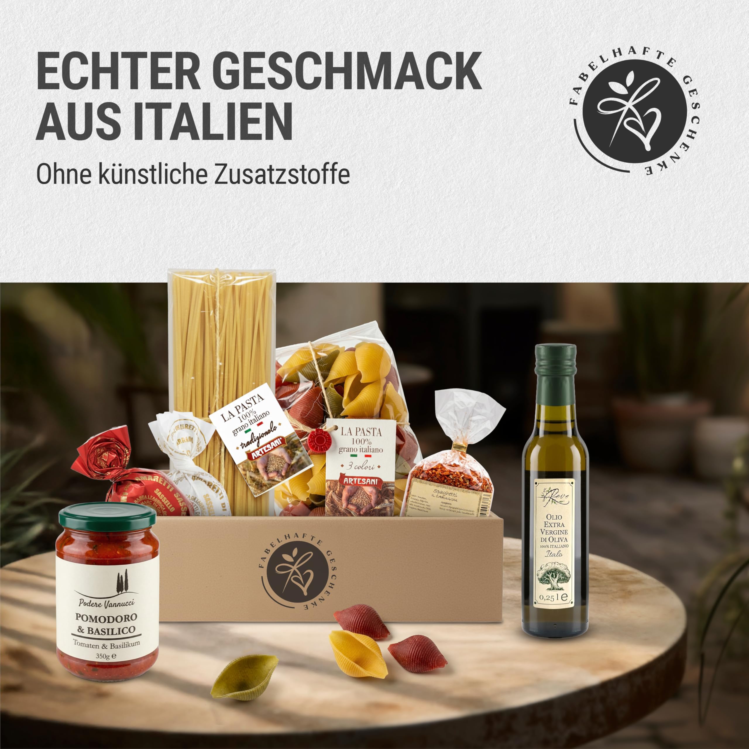 Pasta Vibes – italienischer Präsentkorb für Männer & Frauen | Pasta-Geschenkset für Männer & Frauen | Feinkost-Geschenkidee zum Geburtstag, Weihnachten, Date Night ("Vielen Dank" Banderole)