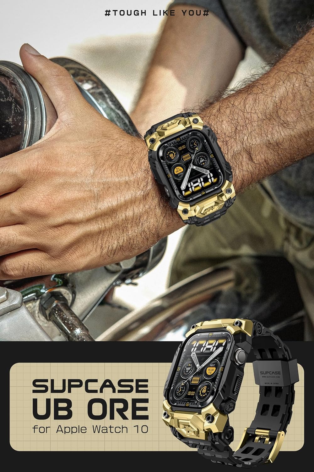 SUPCASE for Apple Watch 11/10 46mm Case with Band (Unicorn Beetle Ore), [Anti-Scratch] [Military-Grade Protection] Rugged Sport Men Bumper Cover with Adjustable Strap Band for iWatch 11/10 46mm, Gold