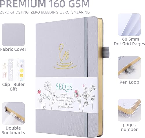 Miniatura 66 de A5 Bullet Dotted Journal Notebook 160gsm Thick Bleedproof Paper, Lay Flat Binding, 160 Numbered Pages Hard Cover Dot Grid Notebook/Bullet