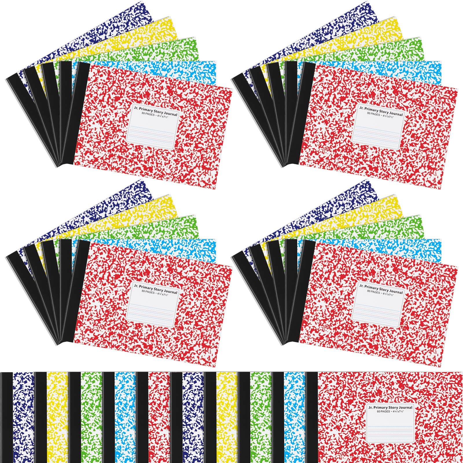 Fainne 20 quaderni per composizione, 80 pagine, mezza misura, a righe larghe, 11,9 x 19,5 cm, spaziatura 28,9 cm, copertine primarie assortite (colorato, fiocco di neve)
