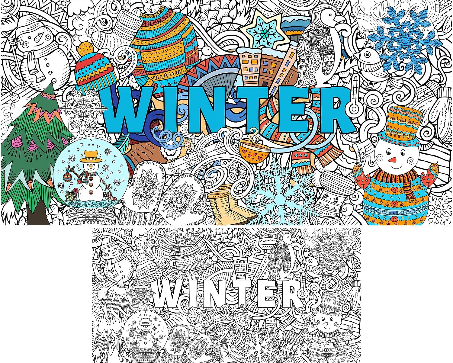 Naozinebi Giant Mandala Coloring Poster Kids Large Winter Coloring Posters Adult Jumbo Holidays Christmas Wall Pages DIY Drawing Art Craft Activity Big Sheet for Home Classroom Decorations Supplies