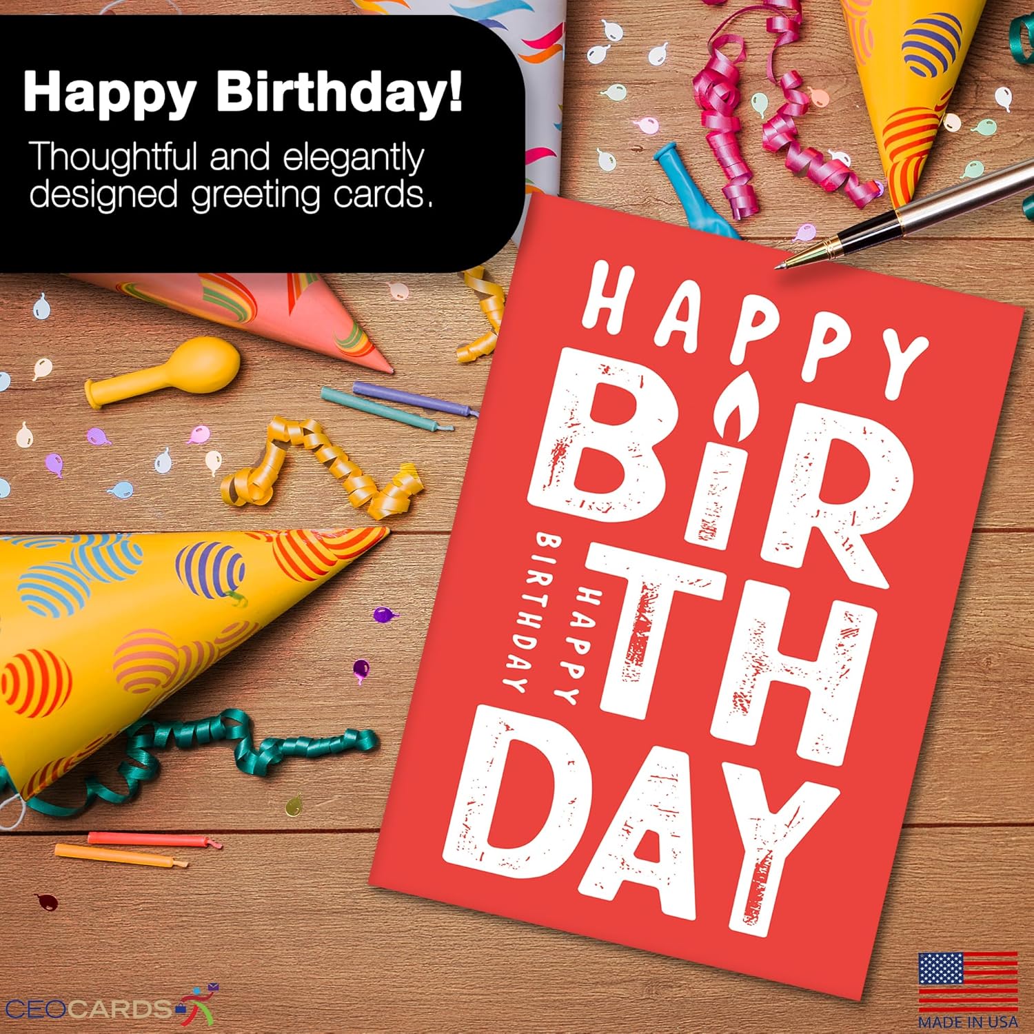 Happy Birthday Cards Bulk Greeting Card Set (Candle) 18 Pack & White Envelopes - 5x7 Inch Birthday Theme for Family, Women, Men, Coworkers & Office (B2409)