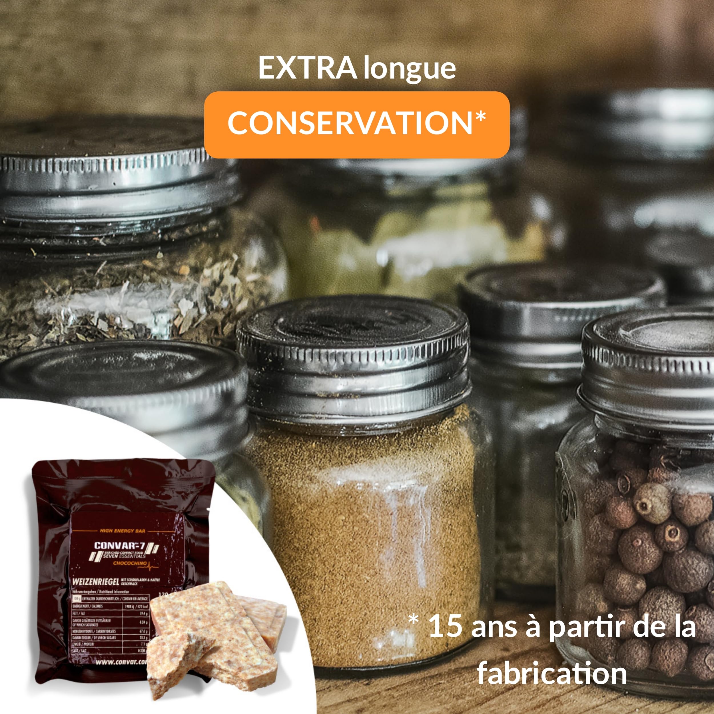 CONVAR-7 Confezione barretta energetica al cioccolato, per lo sport e le attività all'aria aperta, cibo per situazioni di emergenza, razione di sopravvivenza.Gusto cioccolato cappuccino, confezione co