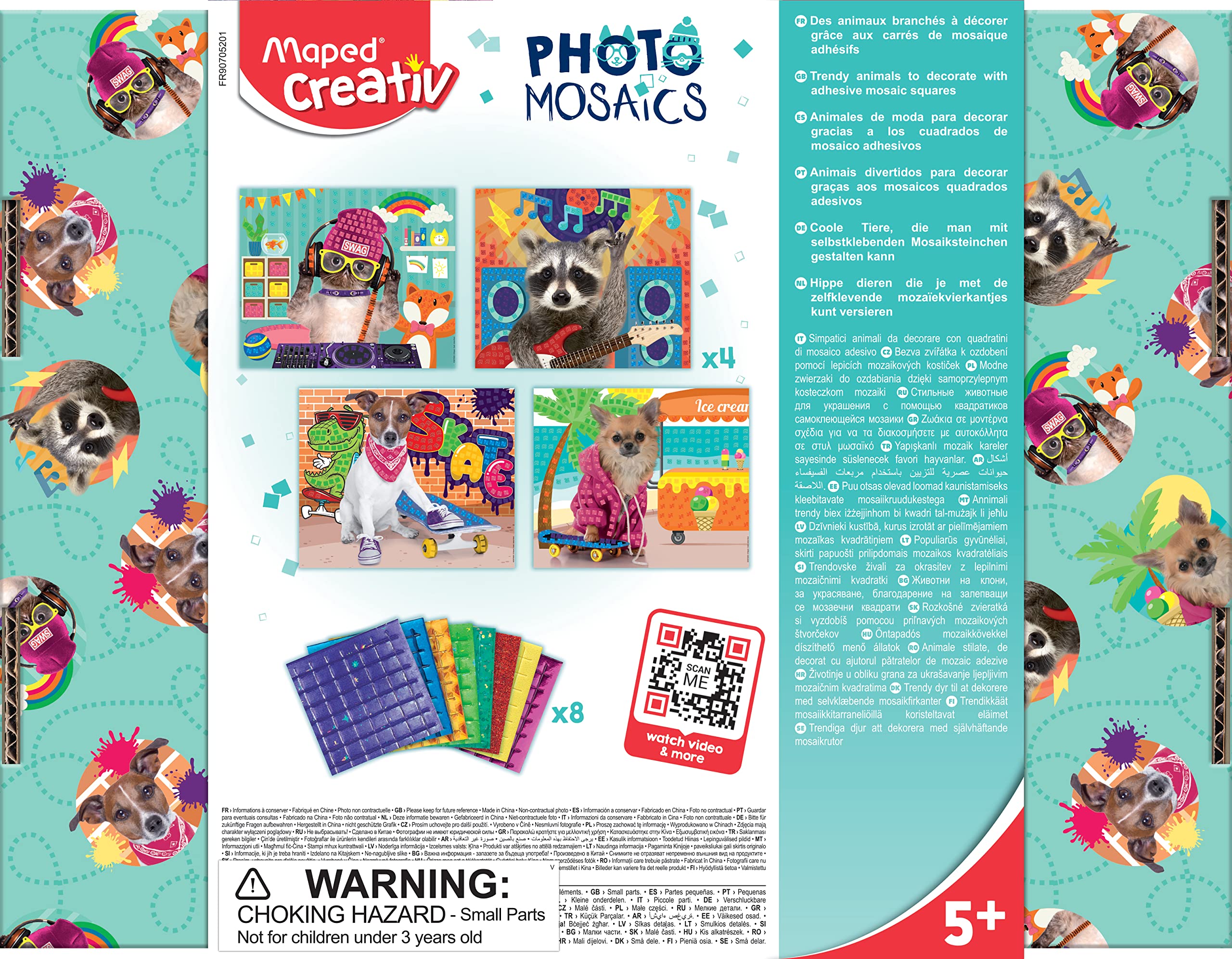 Maped Kreatywny zestaw do kreatywnego i majsterkowania PHOTO MOSAICS - Cool - samoprzylepne kolorowe płytki - ilustracja z prawdziwymi obrazami zwierząt