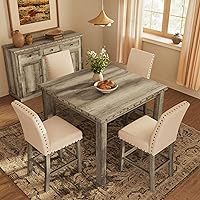 Vista 1 de Juego de mesa de comedor de altura de mostrador para 4, juego de mesa de comedor de granja para 4, mesa de comedor de cocina cuadrada con 4