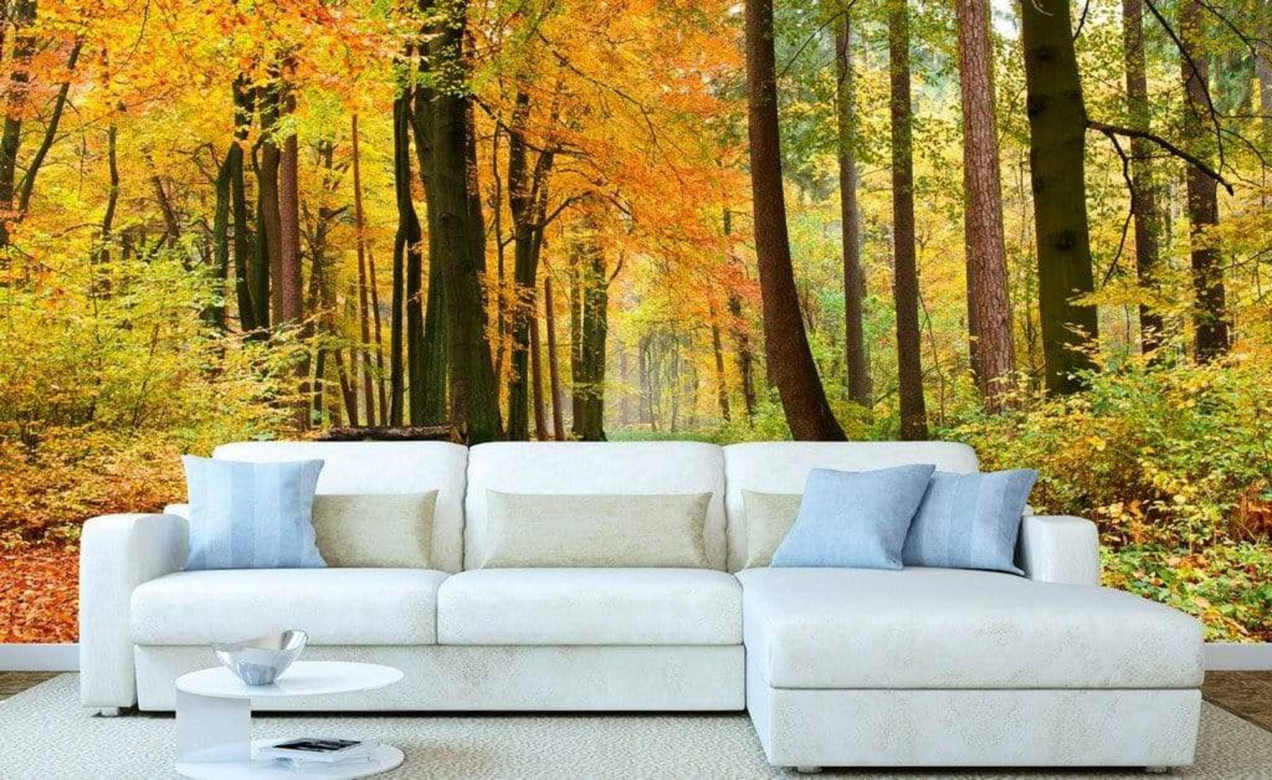 Papier peint intissé FORÊT D'AUTOMNE 375 cm x 250 cm | Tapisserie Murale XXL Poster Décoration - Salon Appartement - Photo d'art Tableaux Muraux | QUALITÉ SUPÉRIEURE - MADE IN EU - Y compris adhésif